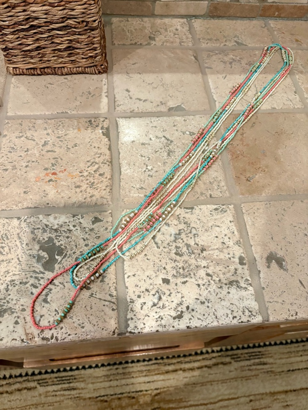 Multi-Strand Pastel Seed Bead Necklace with Gold Accents - Santa Fe New Mexico - Picture 5 of 6